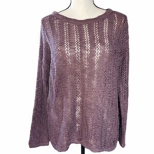 Pink Rose Boho Open-Knit Dark Purple Sweater Women’s XL